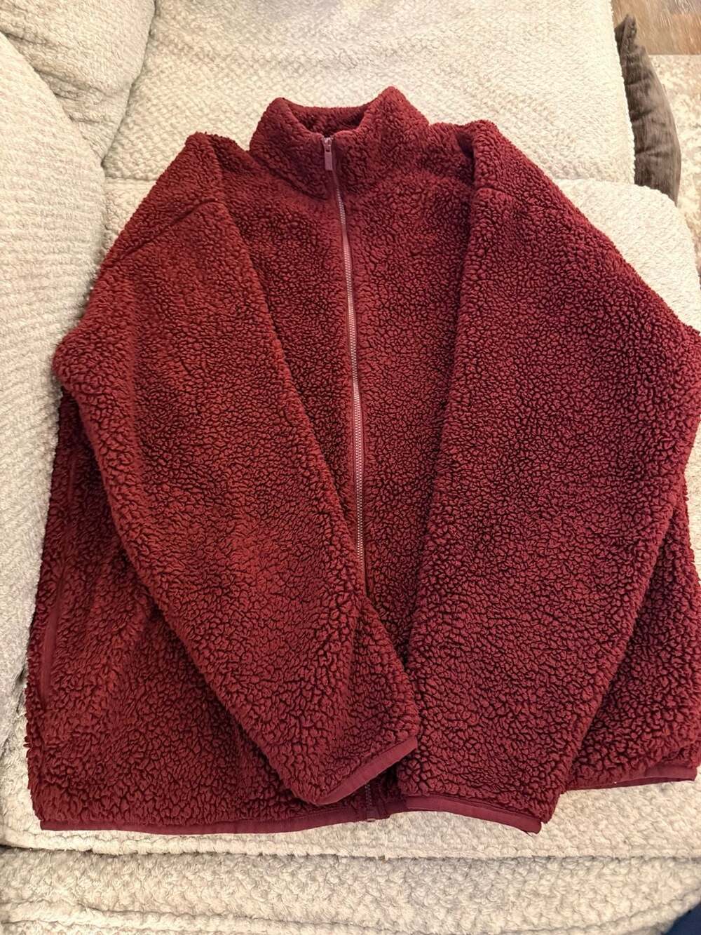 Victoria's Secret Pink Maroon Sherpa Full Zip Jacket